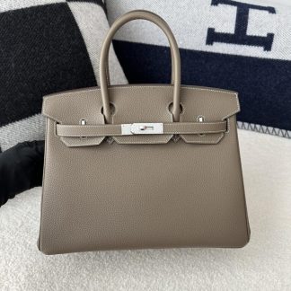 Replica Hermes Birkin 30cm CK18 Etoupe grey Handmade Hand Stitching togo Gold #3532