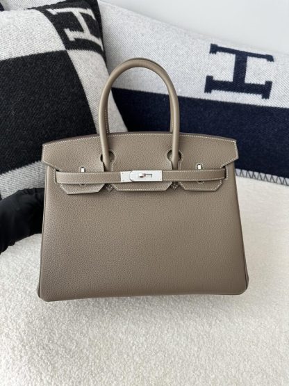 Replica Hermes Birkin 30cm CK18 Etoupe grey Handmade Hand Stitching togo Gold #3532