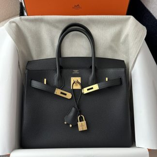 Replica Hermes Birkin 25cm CC89 Noir Handmade Hand Stitching Togo Gold Hardware #3507