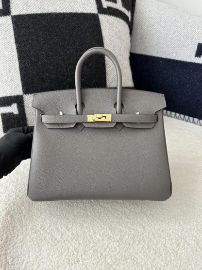  Hermes Birkin 25cm CC8F Etain Handmade Hand Stitching Togo Gold Hardware #3508 - Image 14
