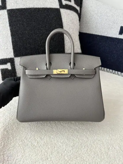  Hermes Birkin 25cm CC8F Etain Handmade Hand Stitching Togo Gold Hardware #3508 - Image 14
