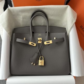 Replica Hermes Birkin 25cm CC8F Etain Handmade Hand Stitching Togo Gold Hardware #3508