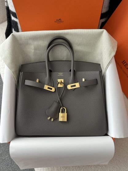 Replica Hermes Birkin 25cm CC8F Etain Handmade Hand Stitching Togo Gold Hardware #3508