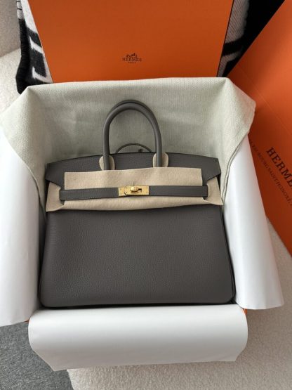  Hermes Birkin 25cm CC8F Etain Handmade Hand Stitching Togo Gold Hardware #3508 - Image 11