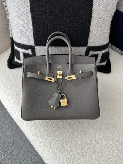  Hermes Birkin 25cm CC8F Etain Handmade Hand Stitching Togo Gold Hardware #3508 - Image 12