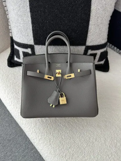  Hermes Birkin 25cm CC8F Etain Handmade Hand Stitching Togo Gold Hardware #3508 - Image 12
