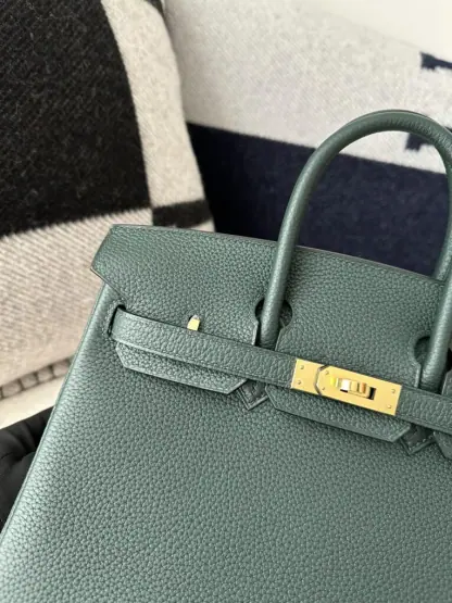  Hermes Birkin 25cm 6O Vert cypres Handmade Hand Stitching Togo Gold #3516 - Image 5