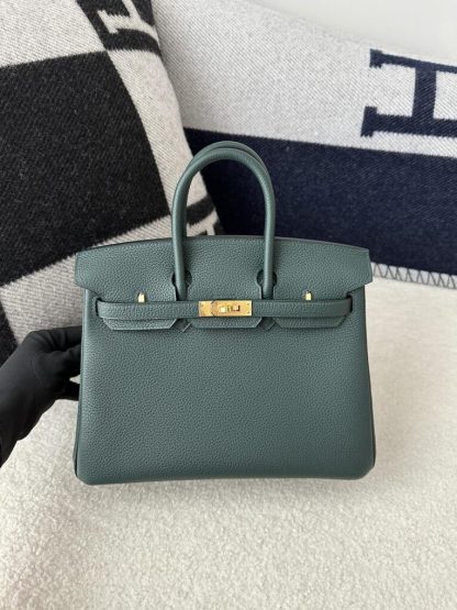  Hermes Birkin 25cm 6O Vert cypres Handmade Hand Stitching Togo Gold #3516 - Image 12
