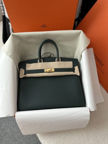  Hermes Birkin 25cm 6O Vert cypres Handmade Hand Stitching Togo Gold #3516 - Image 14