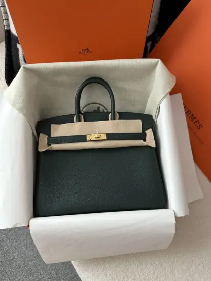  Hermes Birkin 25cm 6O Vert cypres Handmade Hand Stitching Togo Gold #3516 - Image 14
