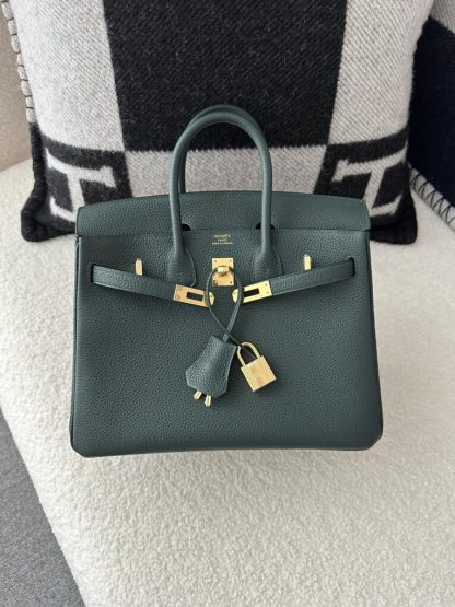  Hermes Birkin 25cm 6O Vert cypres Handmade Hand Stitching Togo Gold #3516 - Image 7