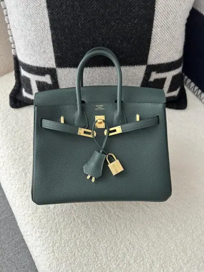  Hermes Birkin 25cm 6O Vert cypres Handmade Hand Stitching Togo Gold #3516 - Image 7