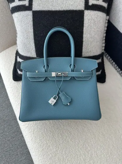  Hermes Birkin 25cm D2 New Blue jean Handmade Hand Stitching Togo Sliver #3506 - Image 14
