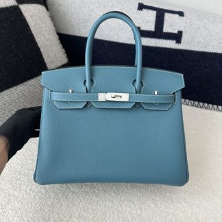Replica Hermes Birkin D2 New Blue jean Handmade Hand Stitching togo Sliver #3531
