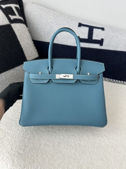 Replica Hermes Birkin D2 New Blue jean Handmade Hand Stitching togo Sliver #3531