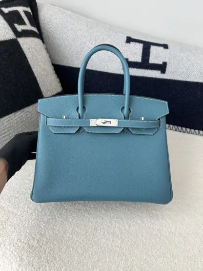  Hermes Birkin 25cm D2 New Blue jean Handmade Hand Stitching Togo Sliver #3506 - Image 11
