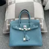 Hermes Birkin 25cm D2 New Blue jean Handmade Hand Stitching Togo Sliver #3506 - Image 8