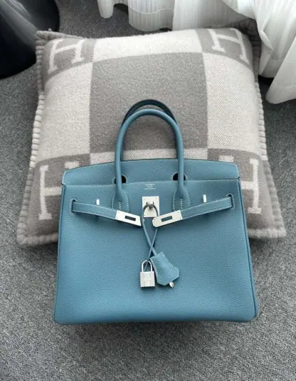  Hermes Birkin 25cm D2 New Blue jean Handmade Hand Stitching Togo Sliver #3506 - Image 8