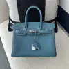 Replica Hermes Birkin 25cm D2 New Blue jean Handmade Hand Stitching Togo Sliver #3506