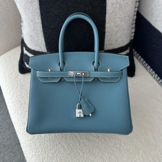 Replica Hermes Birkin 25cm D2 New Blue jean Handmade Hand Stitching Togo Sliver #3506