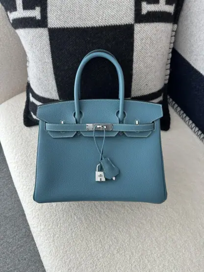 Replica Hermes Birkin 25cm D2 New Blue jean Handmade Hand Stitching Togo Sliver #3506