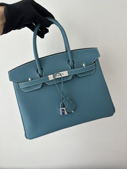  Hermes Birkin D2 New Blue jean Handmade Hand Stitching togo Sliver #3531 - Image 14