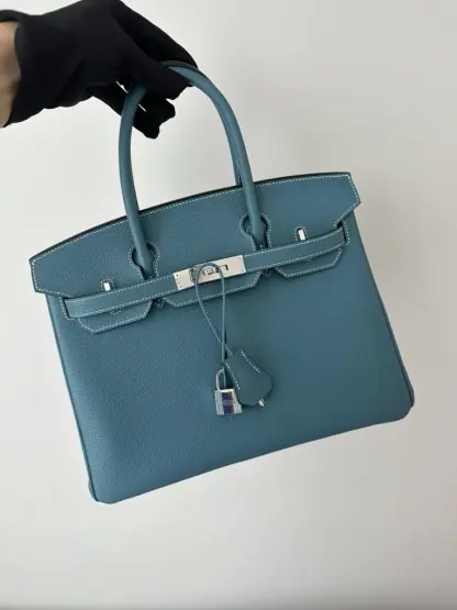  Hermes Birkin 25cm D2 New Blue jean Handmade Hand Stitching Togo Sliver #3506 - Image 13