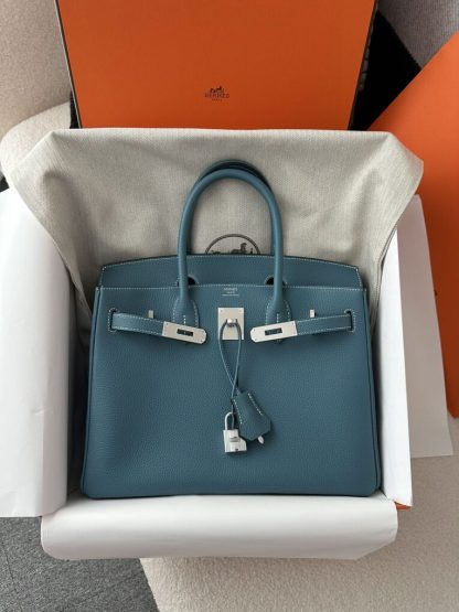 Hermes Birkin D2 New Blue jean Handmade Hand Stitching togo Sliver #3531 - Image 15