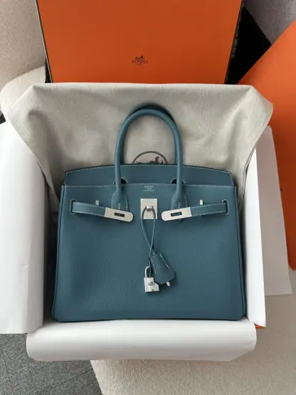  Hermes Birkin 25cm D2 New Blue jean Handmade Hand Stitching Togo Sliver #3506 - Image 16