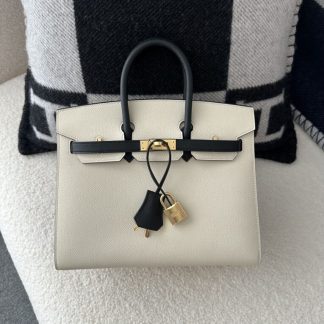 Replica Hermes Birkin 25cm CC10 Carie & CC89 Noir Handmade Hand Stitching Epsom #3504