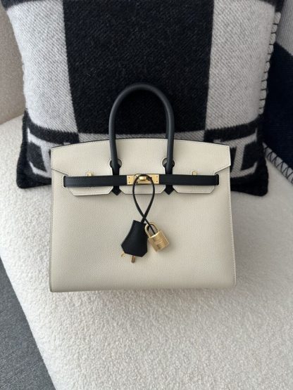 Replica Hermes Birkin 25cm CC10 Carie & CC89 Noir Handmade Hand Stitching Epsom #3504