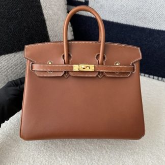 Replica Hermes Birkin 25cm CC34 Favue Handmade Hand Stitching Barenia natural Gold Hardware #3503