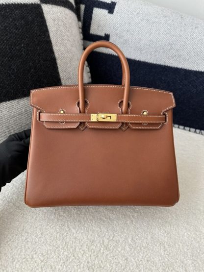 Replica Hermes Birkin 25cm CC34 Favue Handmade Hand Stitching Barenia natural Gold Hardware #3503