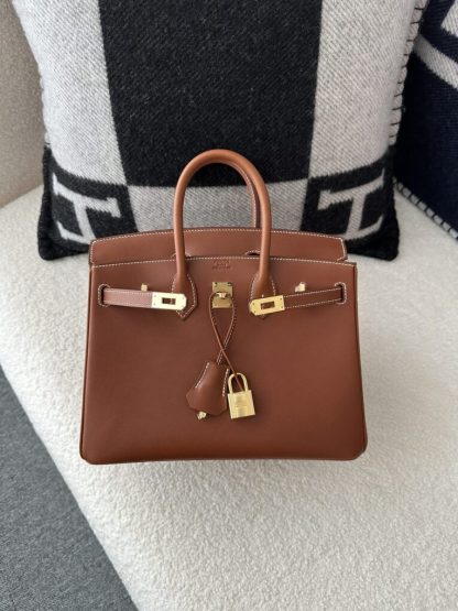  Hermes Birkin 25cm CC34 Favue Handmade Hand Stitching Barenia natural Gold Hardware #3503 - Image 8
