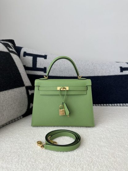 Replica Hermes Kelly 25 3I Vert Criquet Handmade Epsom Gold #3539