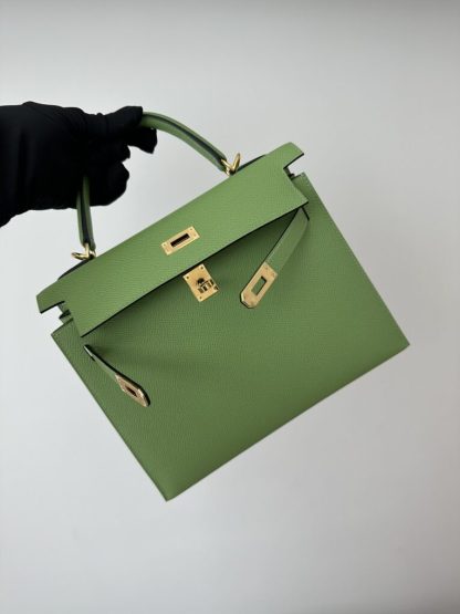  Hermes Kelly 25 3I Vert Criquet Handmade Epsom Gold #3539 - Image 6