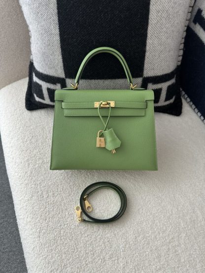  Hermes Kelly 25 3I Vert Criquet Handmade Epsom Gold #3539 - Image 16
