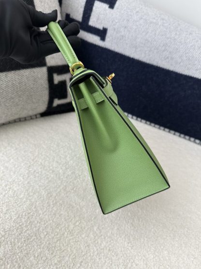  Hermes Kelly 25 3I Vert Criquet Handmade Epsom Gold #3539 - Image 9