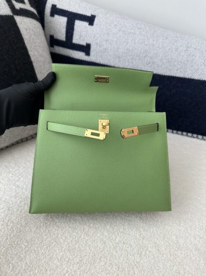  Hermes Kelly 25 3I Vert Criquet Handmade Epsom Gold #3539 - Image 7