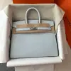  Hermes Birkin 25cm T0 Blue brume Handmade Hand Stitching Epsom Leather Sliver Hardware #3502 - Image 11