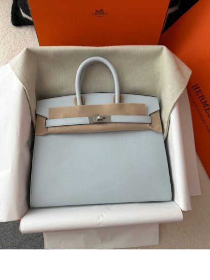 Hermes Birkin 25cm T0 Blue brume Handmade Hand Stitching Epsom Leather Sliver Hardware #3502 - Image 11