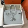  Hermes Birkin 25cm T0 Blue brume Handmade Hand Stitching Epsom Leather Sliver Hardware #3502 - Image 12
