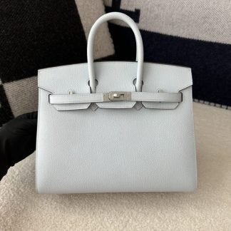 Replica Hermes Birkin 25cm T0 Blue brume Handmade Hand Stitching Epsom Leather Sliver Hardware #3502