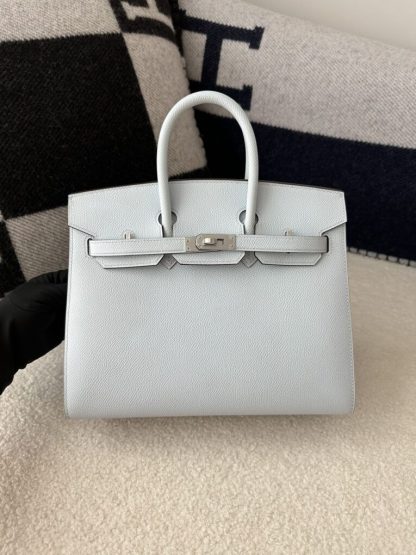Replica Hermes Birkin 25cm T0 Blue brume Handmade Hand Stitching Epsom Leather Sliver Hardware #3502