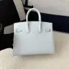  Hermes Birkin 25cm T0 Blue brume Handmade Hand Stitching Epsom Leather Sliver Hardware #3502 - Image 6