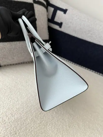  Hermes Birkin 25cm T0 Blue brume Handmade Hand Stitching Epsom Leather Sliver Hardware #3502 - Image 7