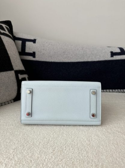  Hermes Birkin 25cm T0 Blue brume Handmade Hand Stitching Epsom Leather Sliver Hardware #3502 - Image 10