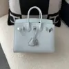  Hermes Birkin 25cm T0 Blue brume Handmade Hand Stitching Epsom Leather Sliver Hardware #3502 - Image 4
