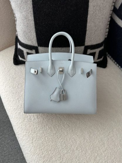  Hermes Birkin 25cm T0 Blue brume Handmade Hand Stitching Epsom Leather Sliver Hardware #3502 - Image 4