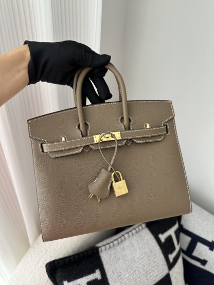  Hermes Birkin 25cm CC18 Etoupe grey Handmade Hand Stitching Epsom Leather Gold Hardware #3500 - Image 13